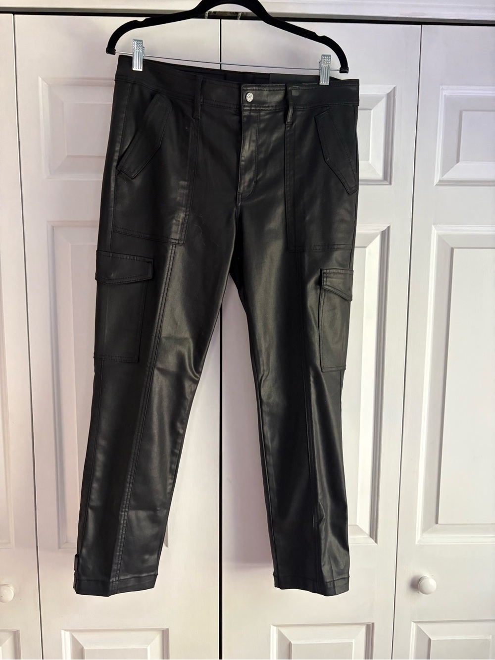 White House Black Market Black Faux Leather Cargo Pants**Womens**